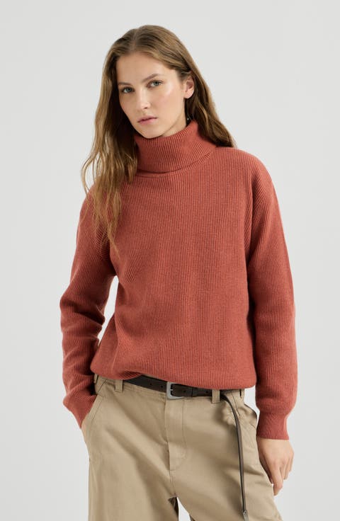 Cashmere English Rib Turtleneck Sweater With Monili