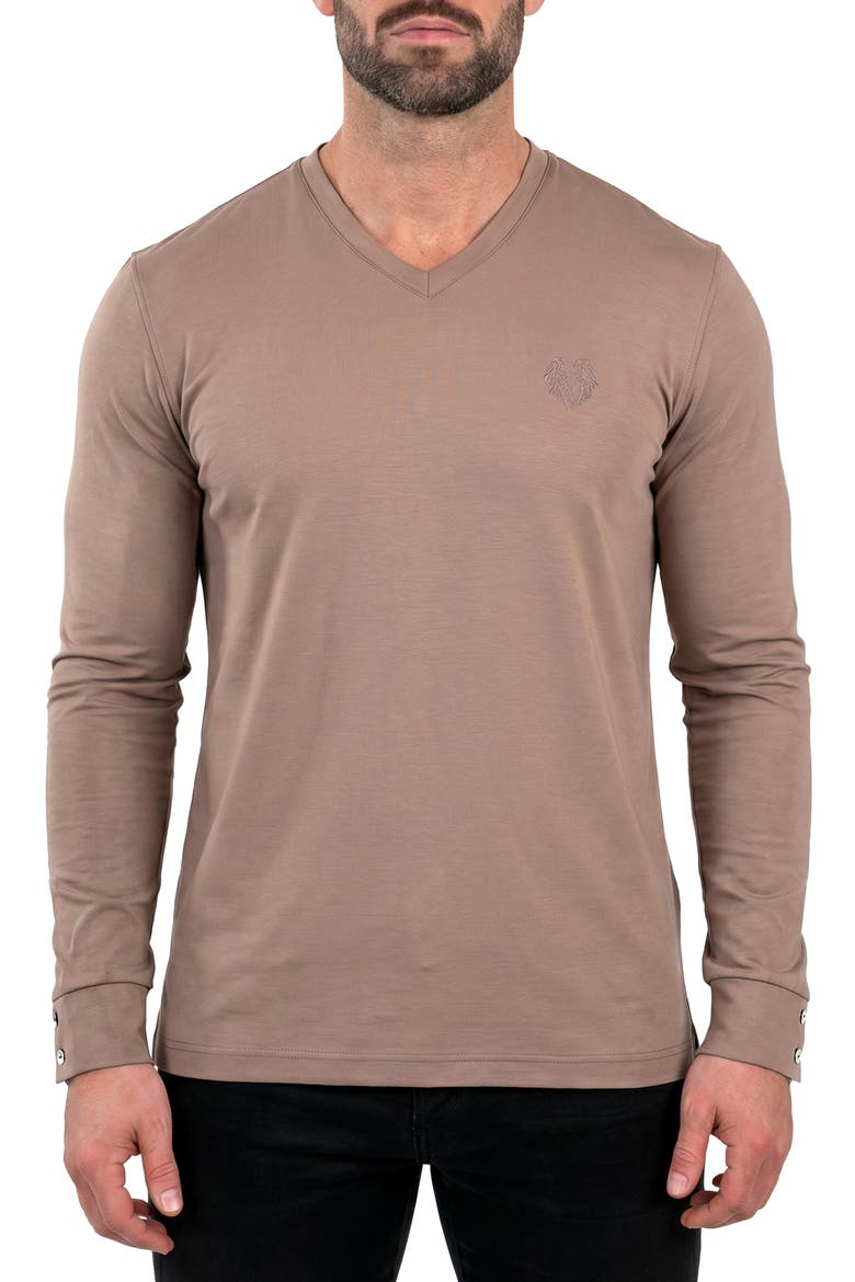 Rissa V-Neck Long Sleeve T-Shirt, Main, color, BROWN