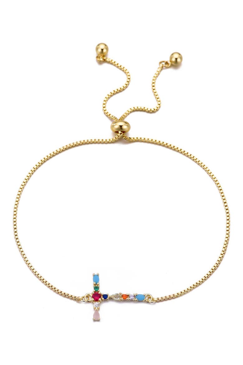 Mixed Crystal Initial Chain Bracelet, Main, color, GOLD-T