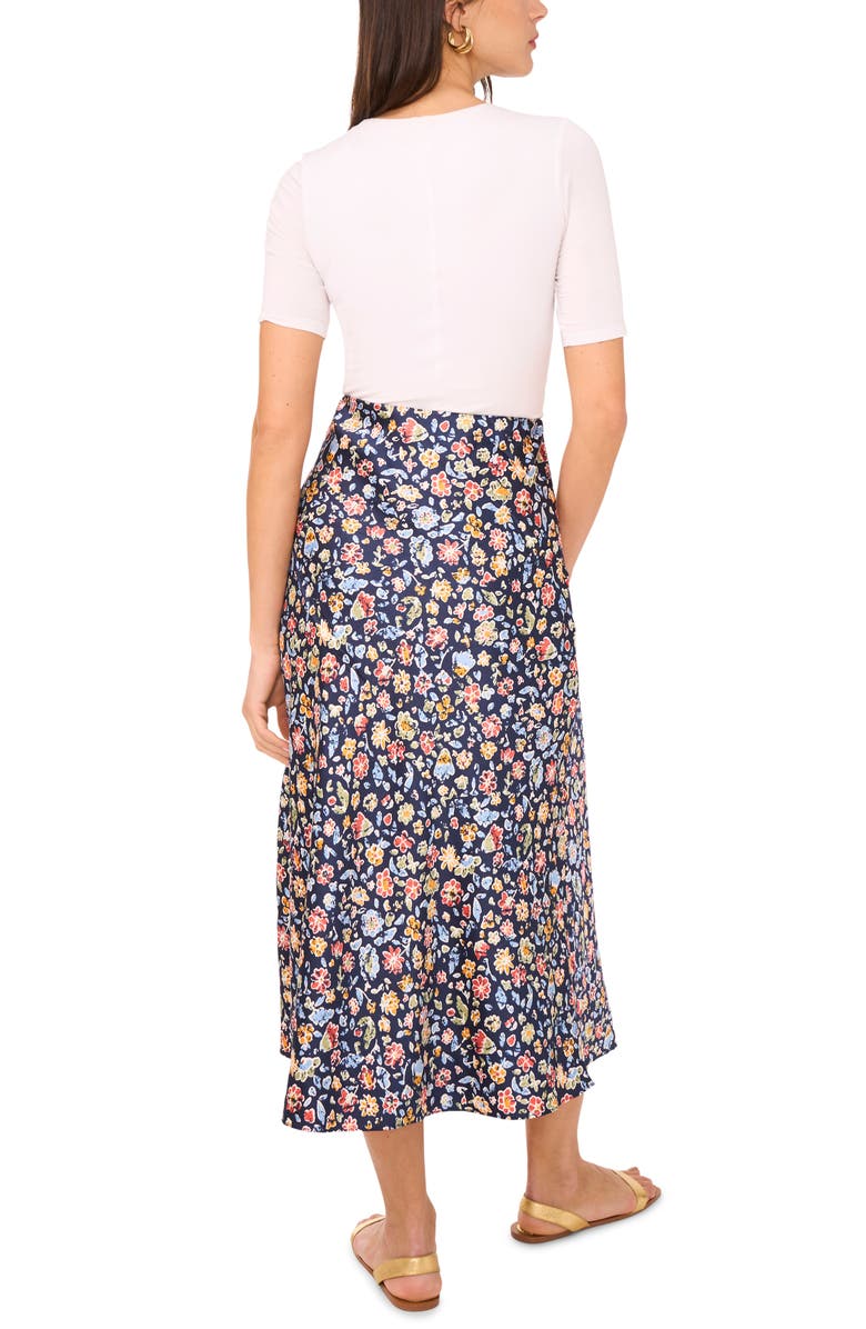 Vince Camuto Floral Bias Cut Midi Skirt, Alternate, color, Classic Navy