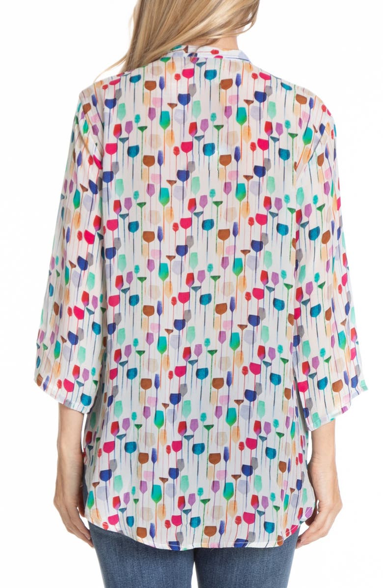 APNY Print Mandarin Collar Chiffon Button-Up Top, Alternate, color, White Multi