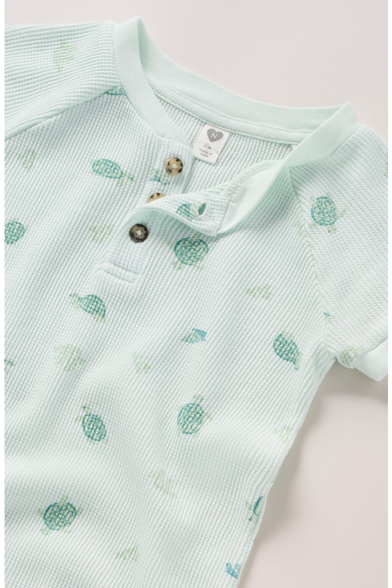 Waffle Knit Henley Romper, Alternate, color, GREEN VEIL TURTLE TOSS
