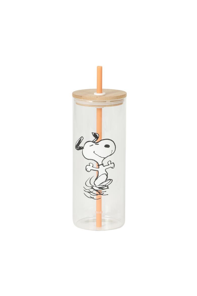 Snoopy Happy Sips 23 oz Glass Tumbler Set with Lids, 4-Piece, Alternate, color, Assorted Colors