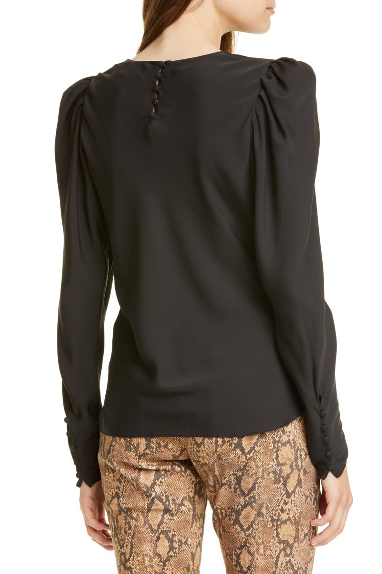 Shirred Silk Long Sleeve Blouse, Alternate, color, NOIR