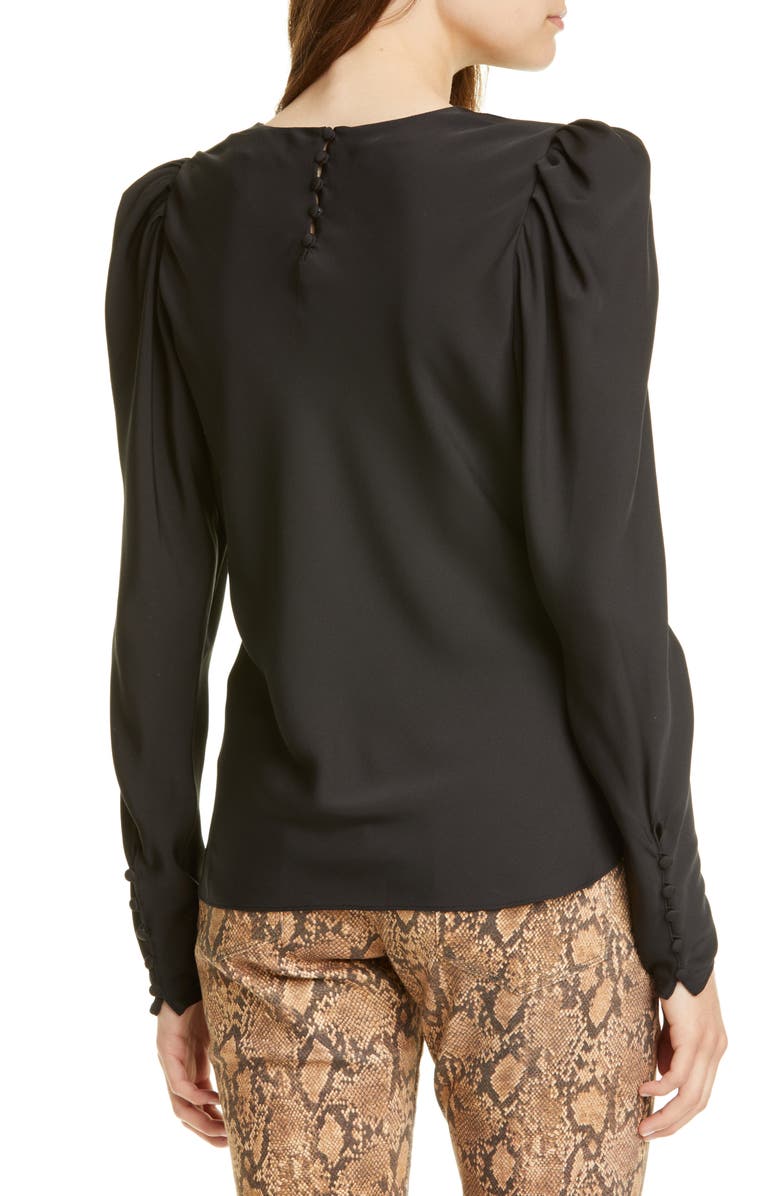 FRAME Shirred Silk Long Sleeve Blouse, Alternate, color, 