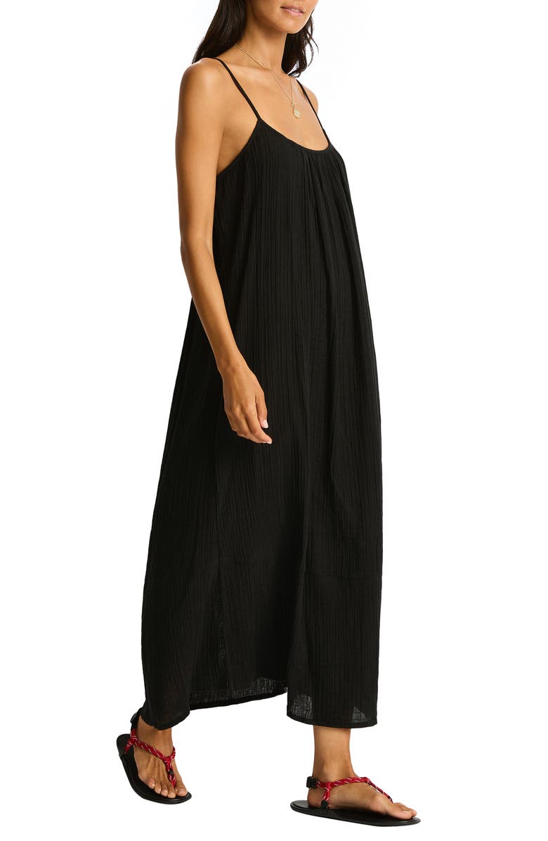 Sea Level Sunset Tie Back Cover-Up Dress, Alternate, color, Black