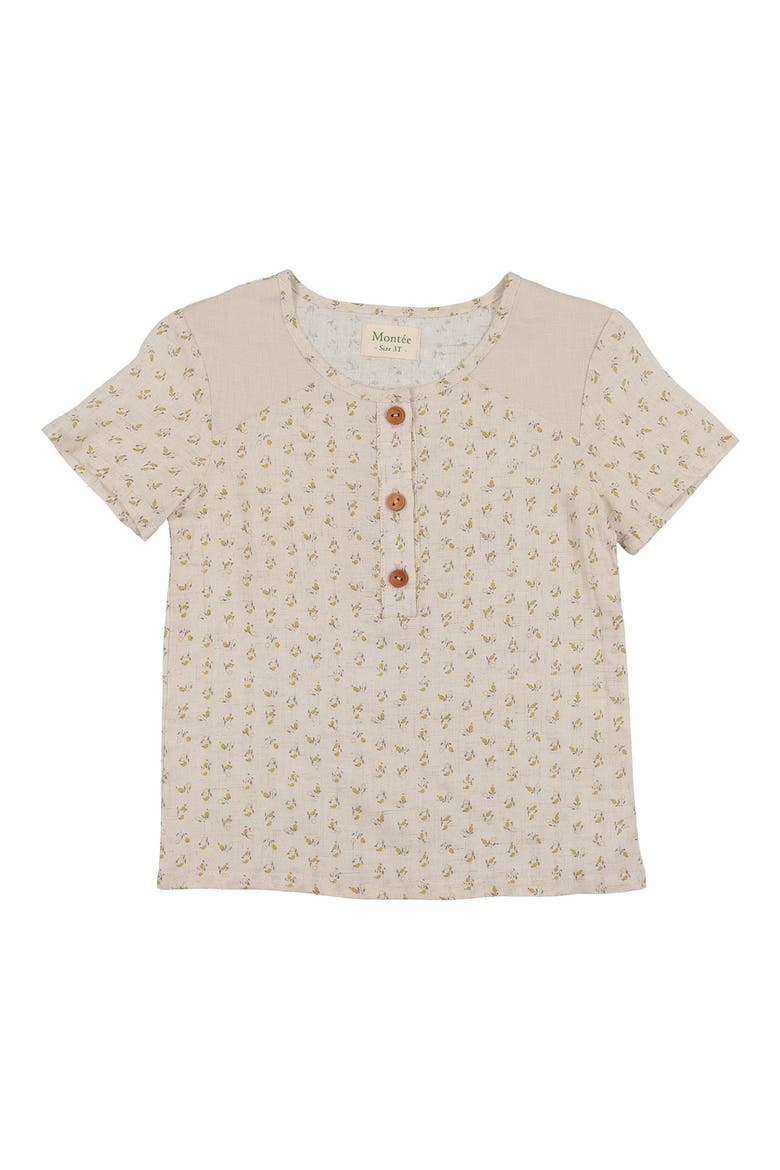 Kids' Blossom Print Textured Cotton Blend Henley, Main, color, HONEY