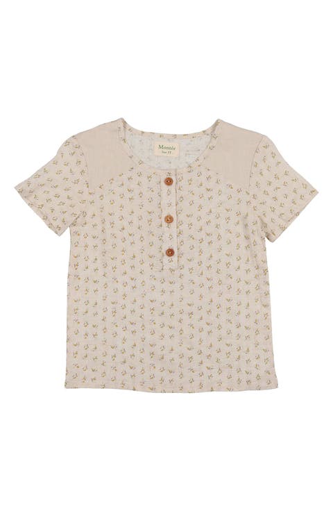 Kids' Blossom Print Textured Cotton Blend Henley (Baby & Toddler)