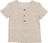 Manière Kids' Blossom Print Textured Cotton Blend Henley