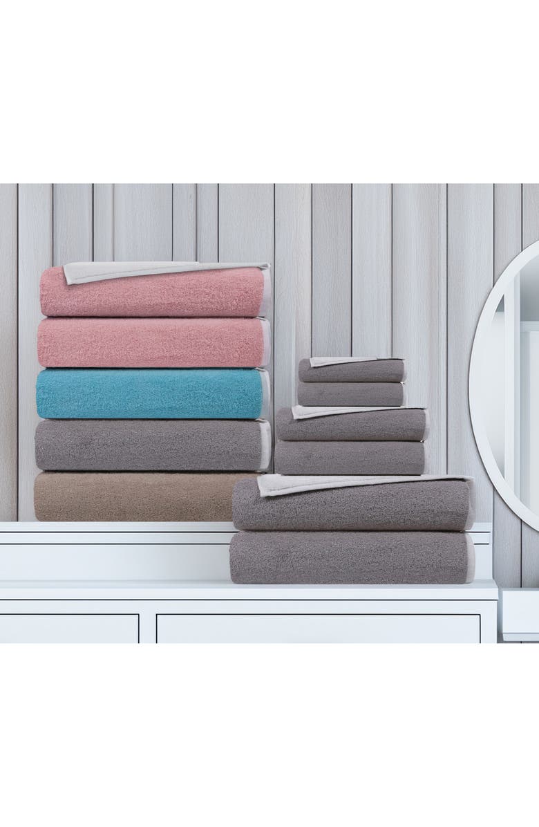 DePera Double Face 4-Piece Turkish Cotton Bath Towels, Alternate, color, White/ Blush