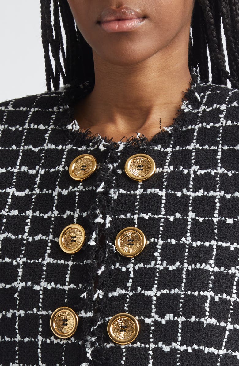 Balmain Square Tweed Crop Spencer Jacket, Alternate, color, Eab Blk/ White
