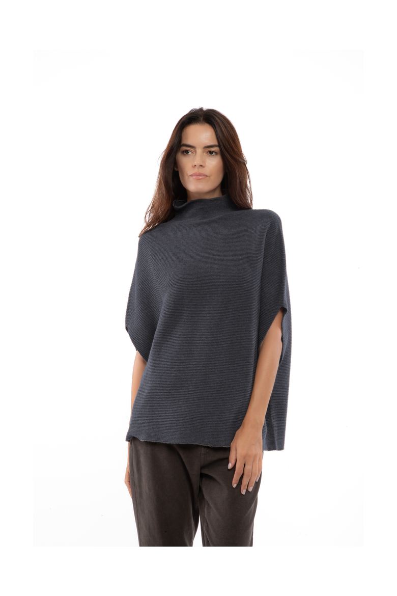 Pure Cashmere Funnel Neck Poncho, Main, color, Charcoal