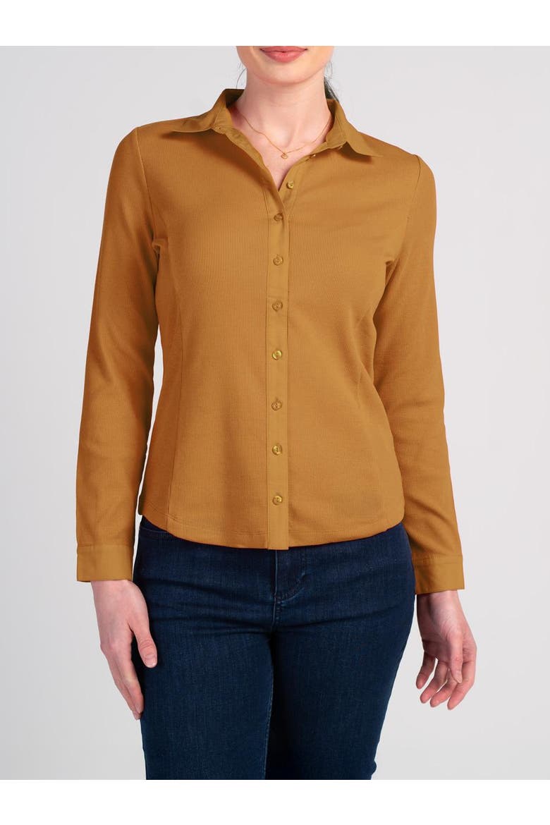 Fitted Long Sleeve Cotton Ribbed Shirt, Alternate, color, Ginger