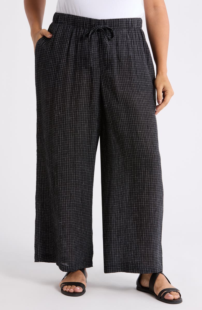 Eileen Fisher Windowpane Check Wide Leg Ankle Pants, Main, color, Black White