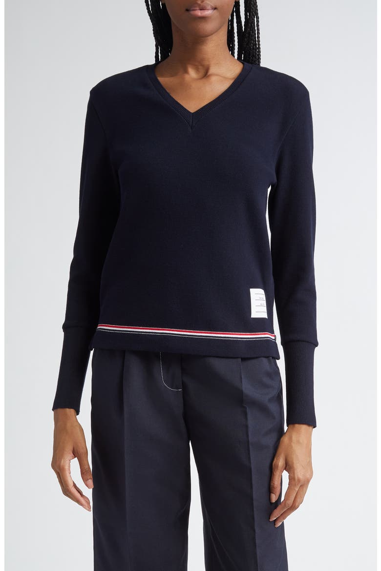 Tricolor Trim V-Neck Sweater, Main, color, NAVY