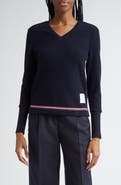 Thom Browne Tricolor Trim V-Neck Sweater
