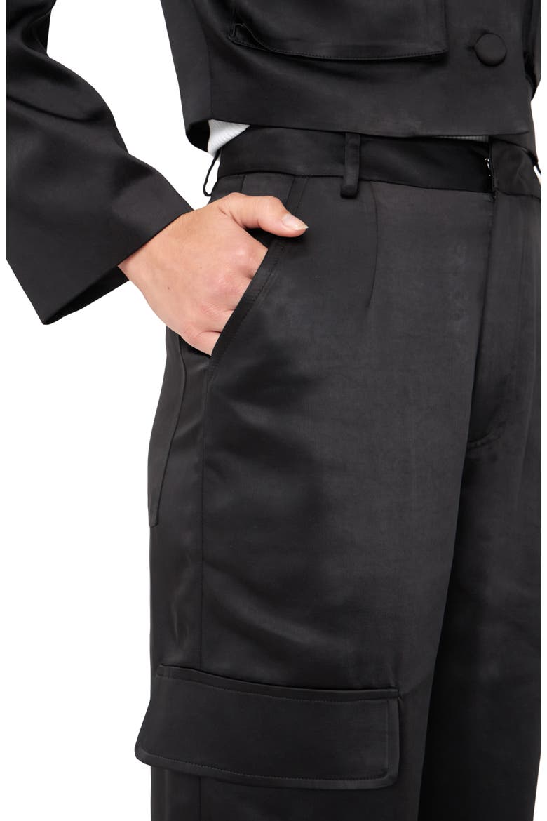 Satin Cargo Pants, Alternate, color, BLACK