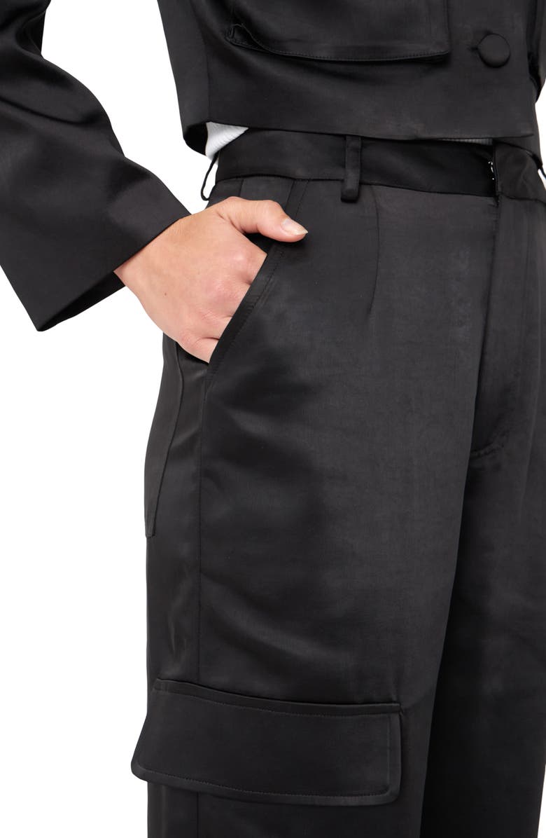 English Factory Satin Cargo Pants, Alternate, color, Black