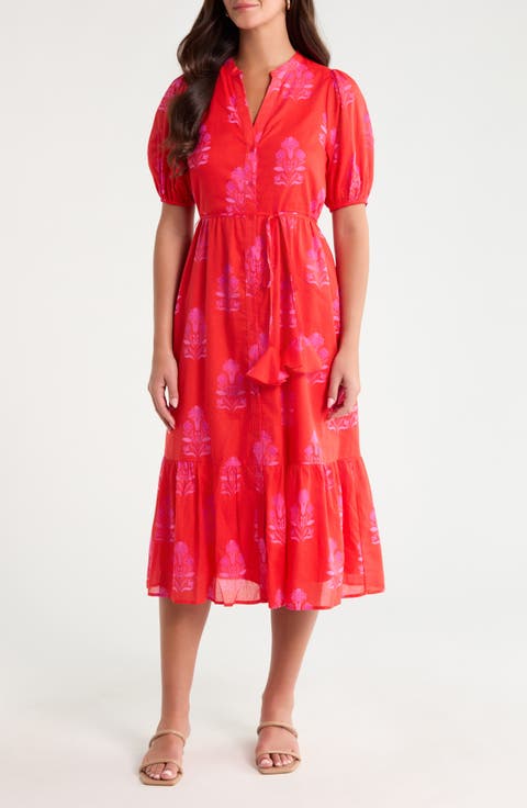 Floral Beth Button-Up Cotton Midi Dress