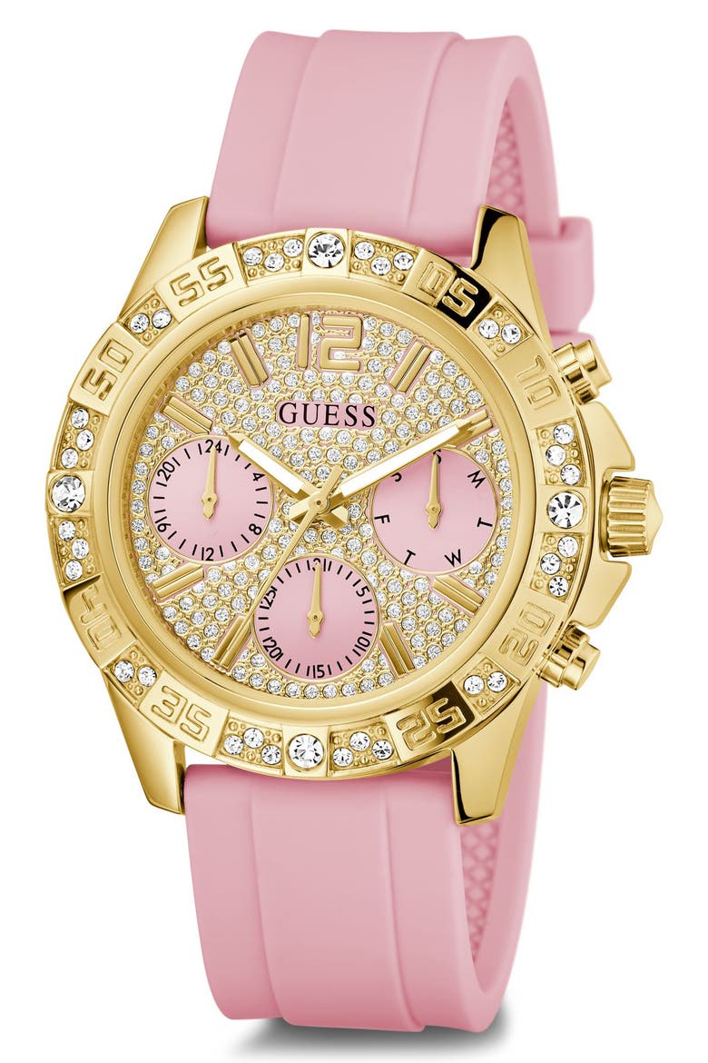 Pink Multifunction Crystal Silicone Strap Watch, 40mm, Alternate, color, PINK