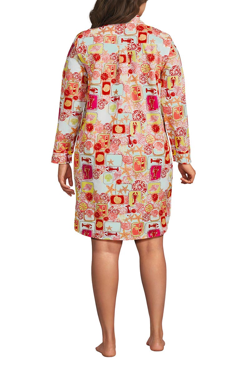 Cotton Poplin Long Sleeve Sleepshirt Nightgown, Alternate, color, Tropical Stamp/White