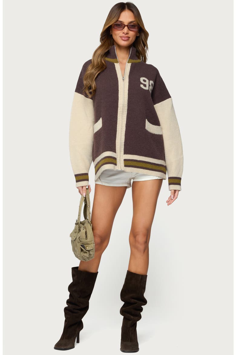 98 Varsity Zip Sweater, Alternate, color, BROWN