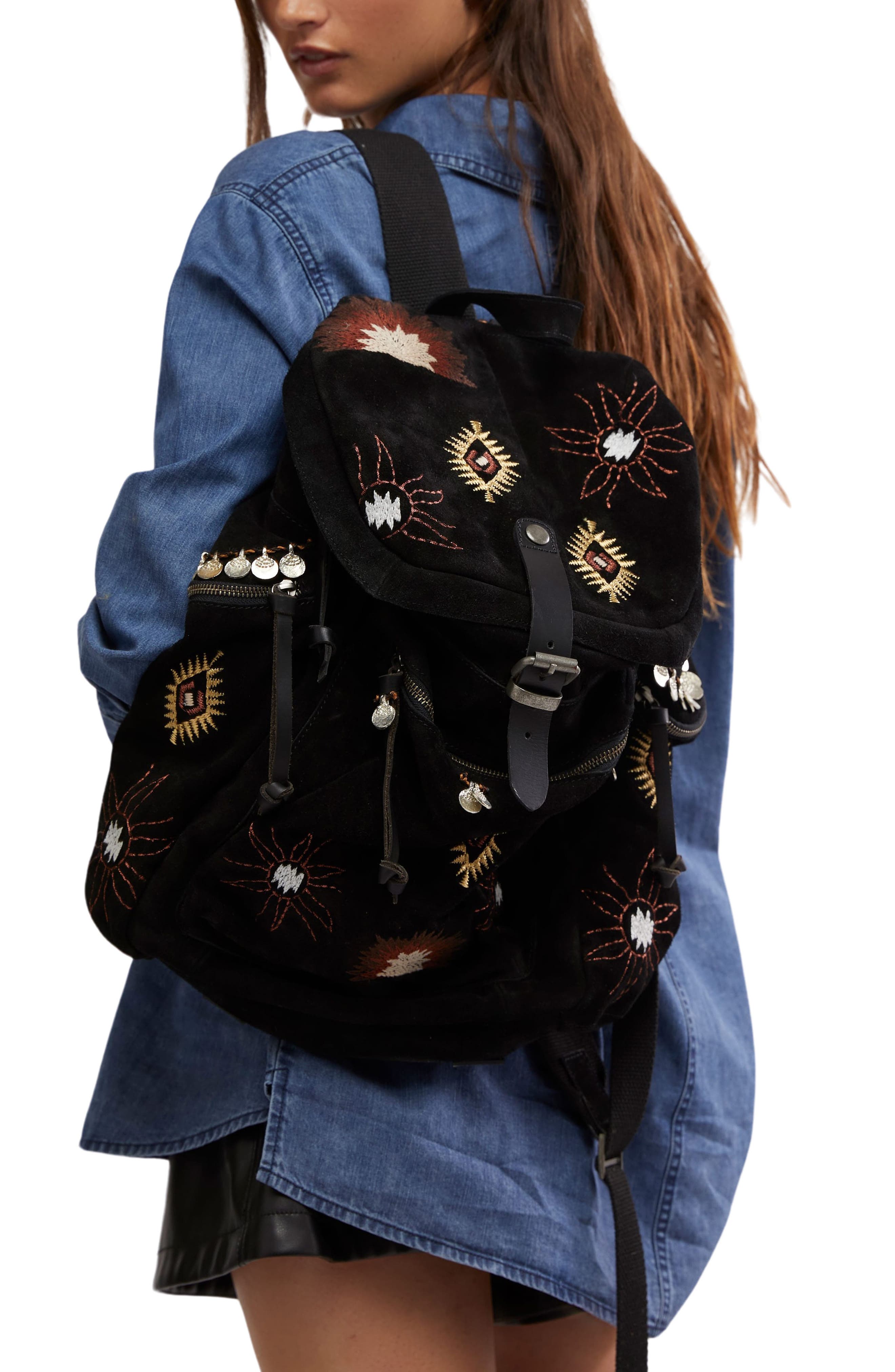 Free People We the Free Versaille Embroidered Suede Backpack, Alternate, color, 