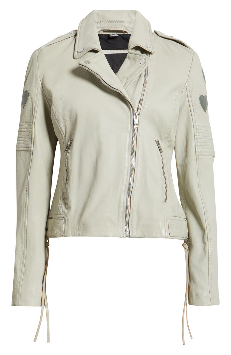 MAURITIUS Reo Heart Detail Leather Moto Jacket, Alternate, color, Offwhite/ Grey