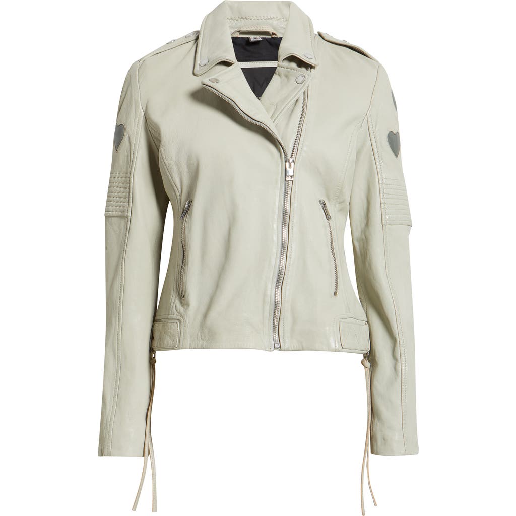Mauritius Reo Heart Detail Leather Moto Jacket In Green