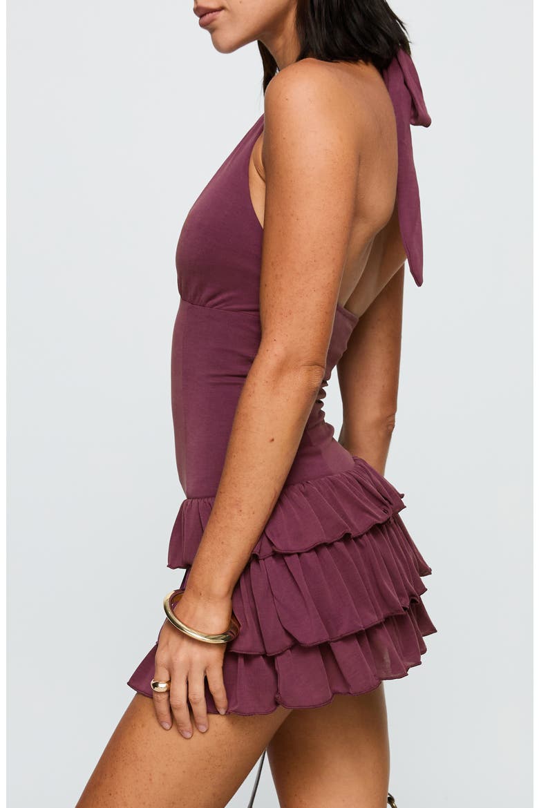 Under the Moonlight Ruffle Halter Minidress, Alternate, color, WINE