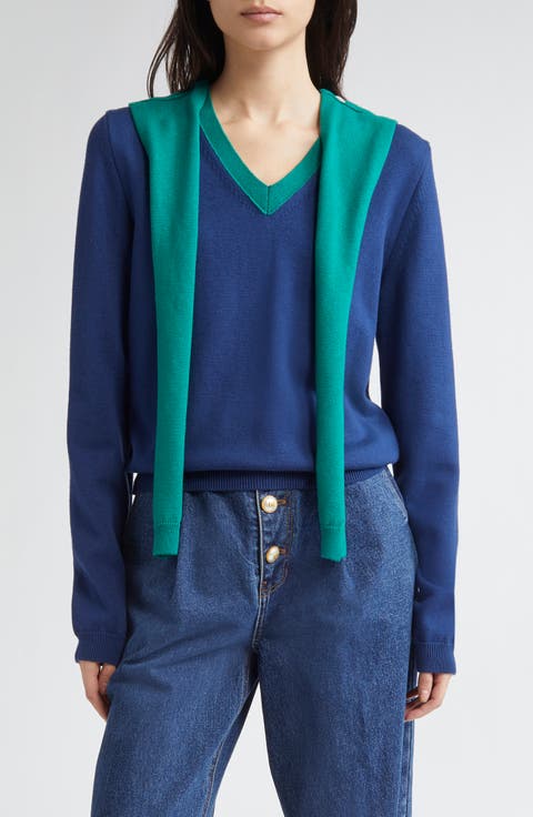 Muffler Layered Wool & Cotton Sweater