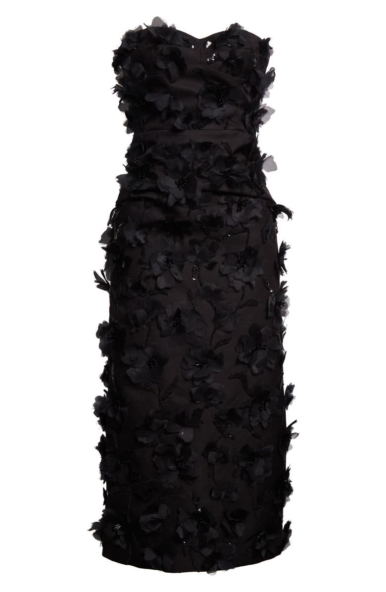 Michael Kors Collection Floral Strapless Silk & Wool Dress, Alternate, color, Black