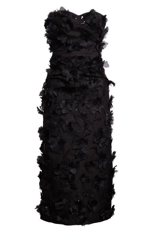Michael Kors Floral Hand Embellished Strapless Sheath Dress In Black