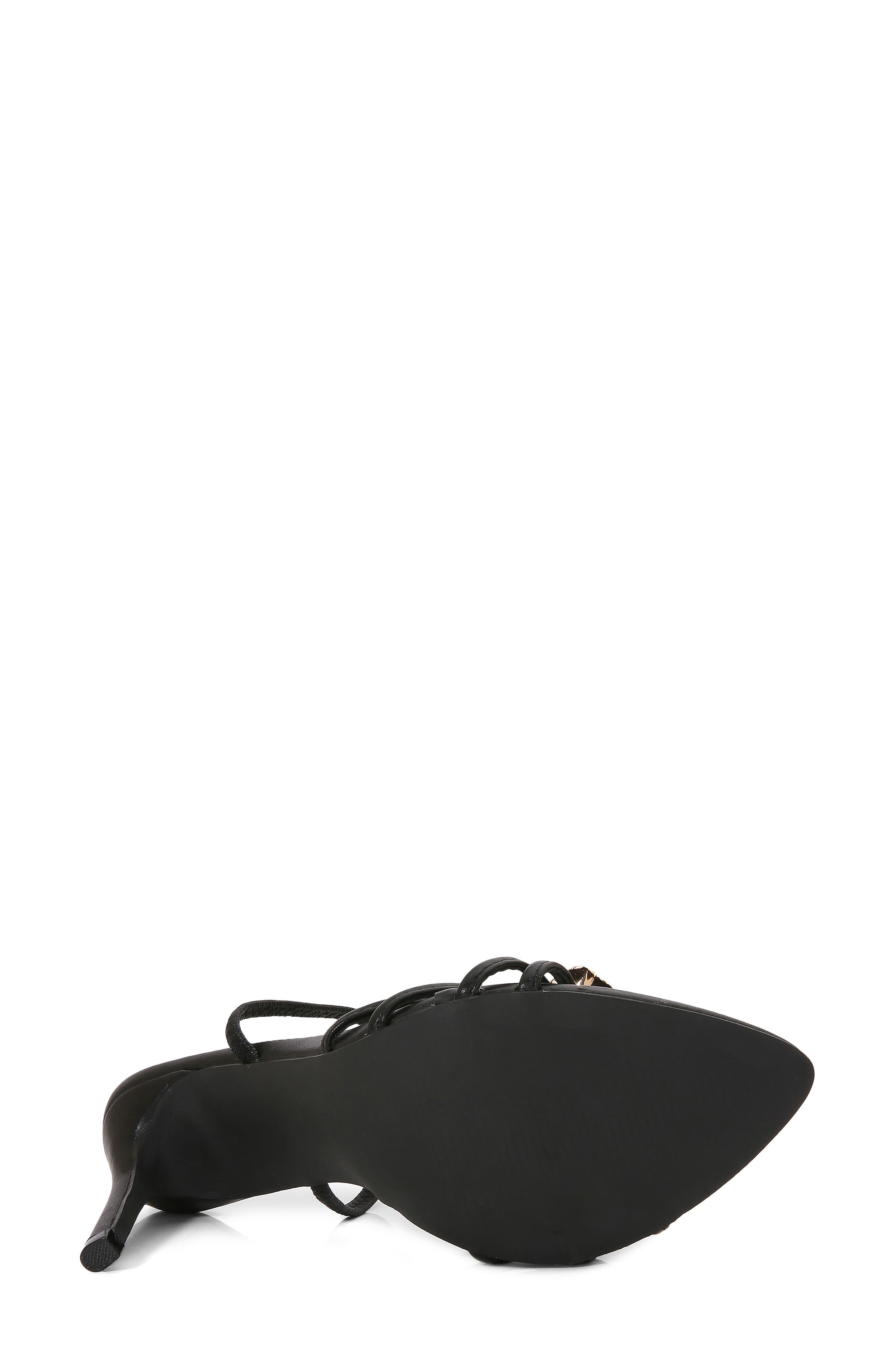 Julia Flower Embellished Faux Leather Sandal, Alternate, color, BLACK