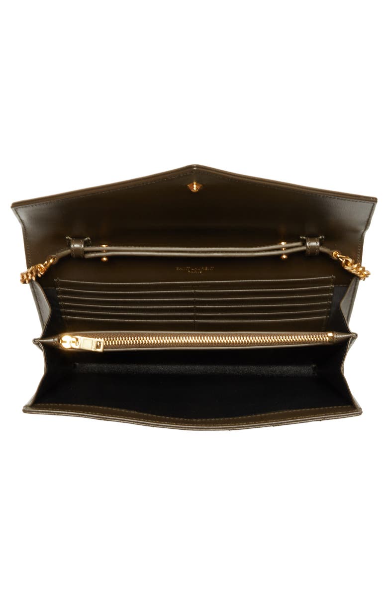 Saint Laurent Matelassé Leather Wallet on a Chain, Alternate, color, Light Musk