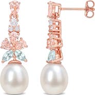 DELMAR 18K Rose Gold Plated Morganite, White Topaz, Aquamarine & 8.5–9mm Cultured Pearl Drop Earrings
