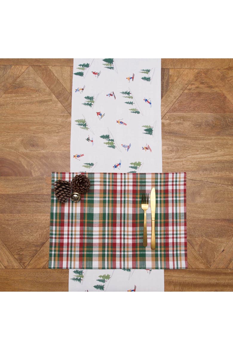 Alpine Skiers Winter Sports Reversible Plaid Set of 6 Placemats 14" x 20", Alternate, color, White