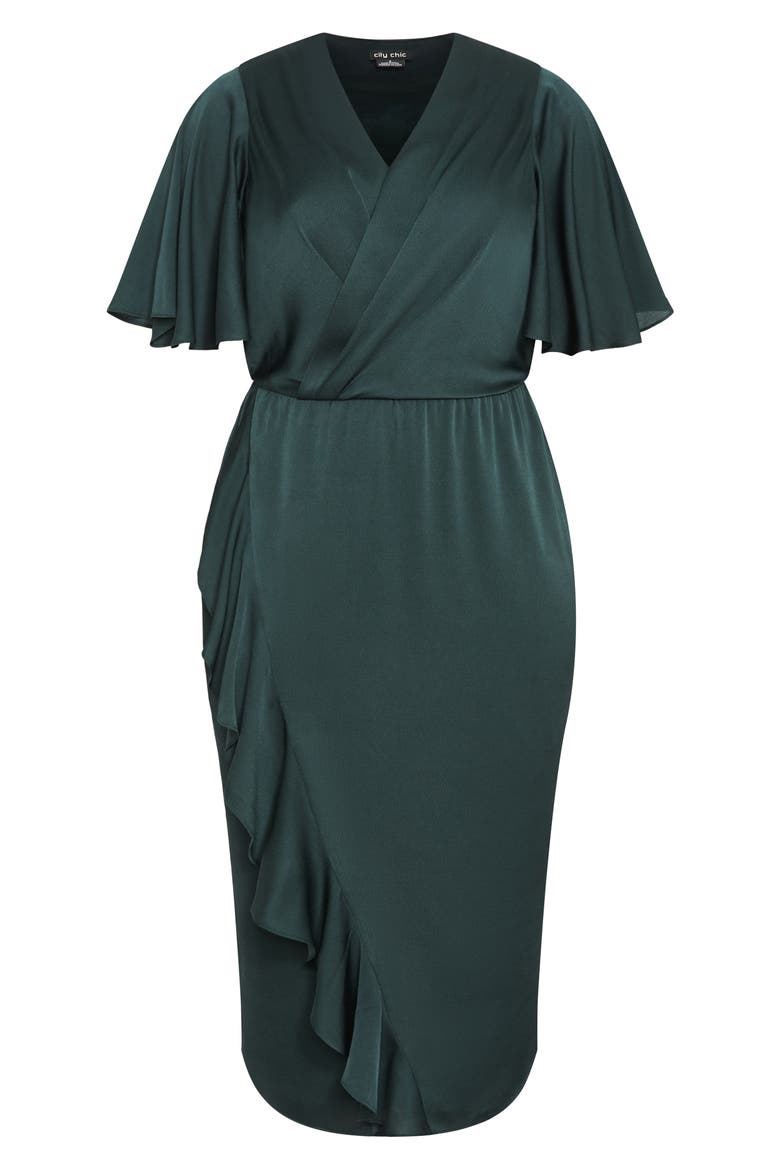 Soft Ruffle Faux Wrap Midi Dress, Alternate, color, EMERALD
