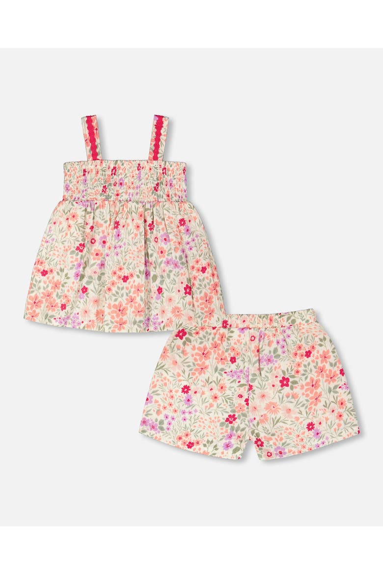 Tank Top with Smocking and Flowers Shorts Set in Muslin, Alternate, color, Off White Printed Flowers