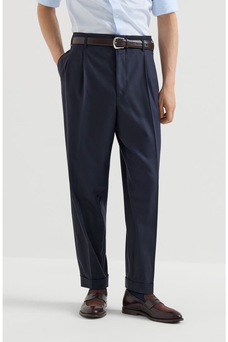 Virgin wool chevron trousers with double pleats, Main, color, Navy Blue