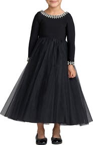 Mac Duggal Girls Jewel Trim Tulle Maxi Dress