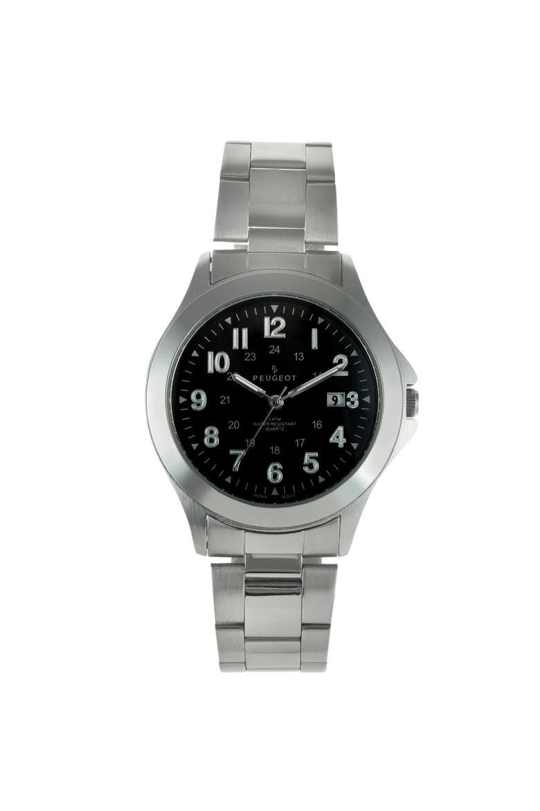 Military Round Dial Calendar Bracelet Watch - 40MM, Main, color, Silver