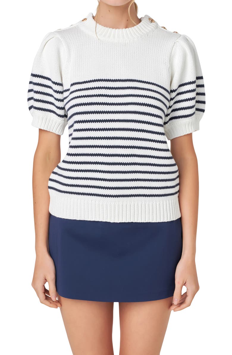 English Factory Stripe Short Sleeve Cotton Sweater, Alternate, color, 