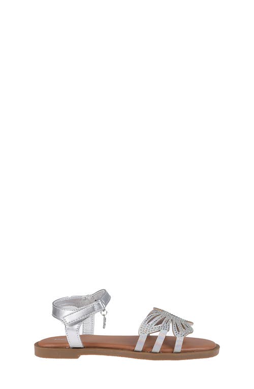 Bebe Little Girls Flat With Butterfly Rhinestone Welt Sandals In Metallic Silver