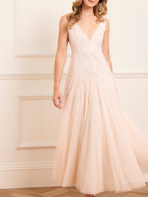 Needle & Thread Sequin Cascade Cami Plunge Gown In White