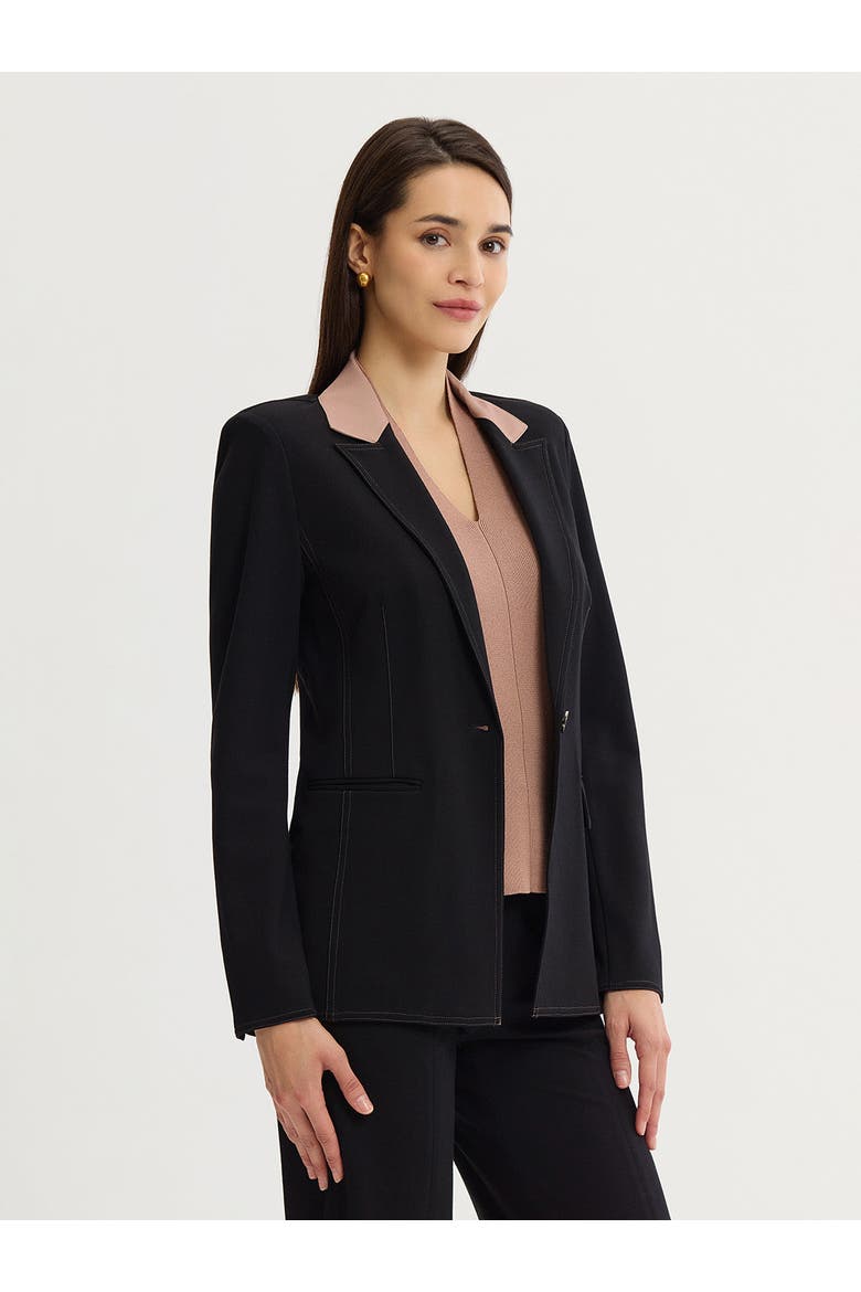 Tailored LuxeStretch Contrast Stitch Blazer, Alternate, color, Black/Charmeuse