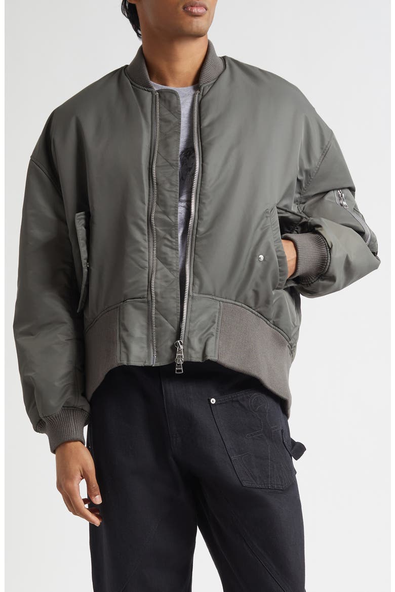 Curved Hem Oversize Bomber Jacket, Main, color, STEEL