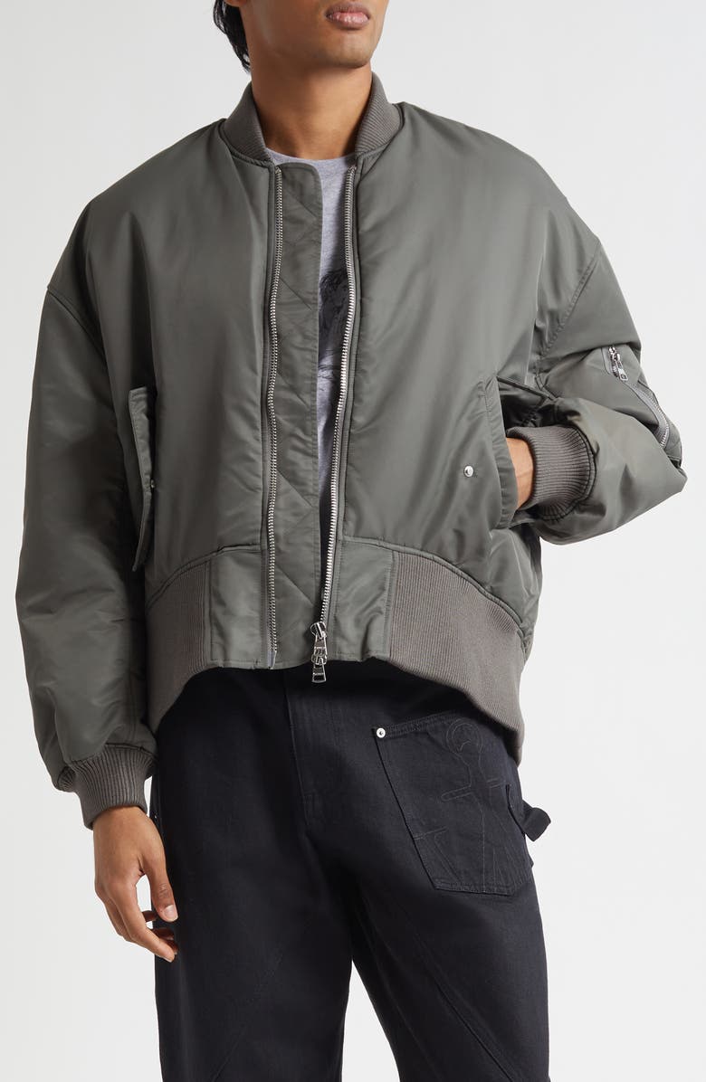 JW Anderson Curved Hem Oversize Bomber Jacket, Main, color, Steel