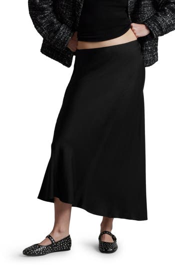 & Other Stories Satin Midi Skirt In Black Dark