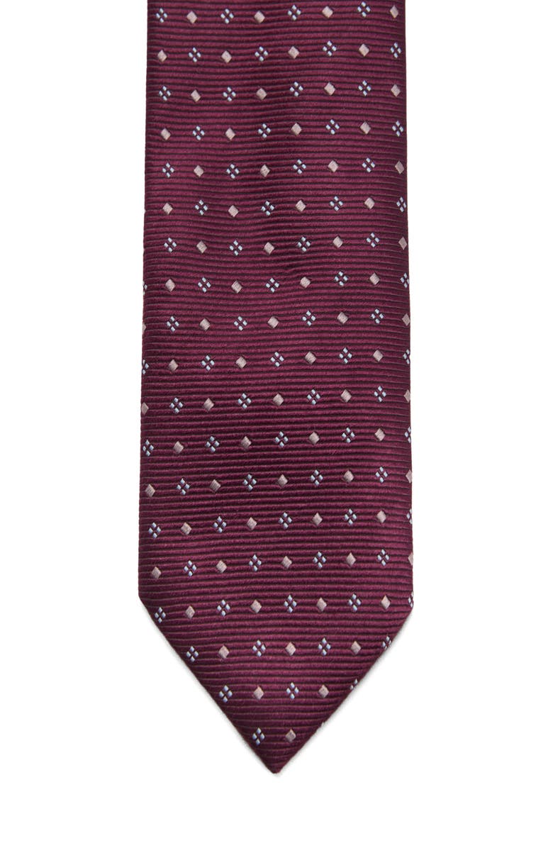 MANGO Geometric Medallion Silk Blend Tie, Alternate, color, Burgundy